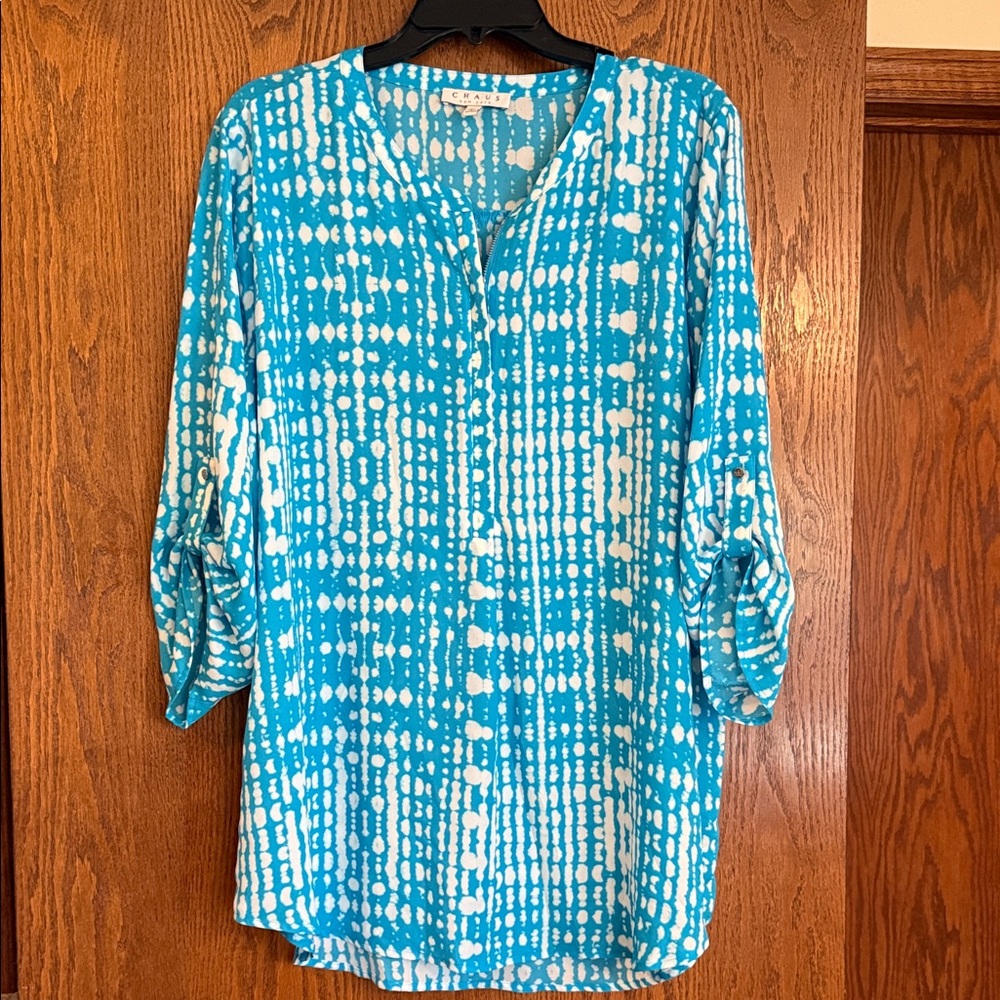 Chaus Turquoise and White Patterned Tunic